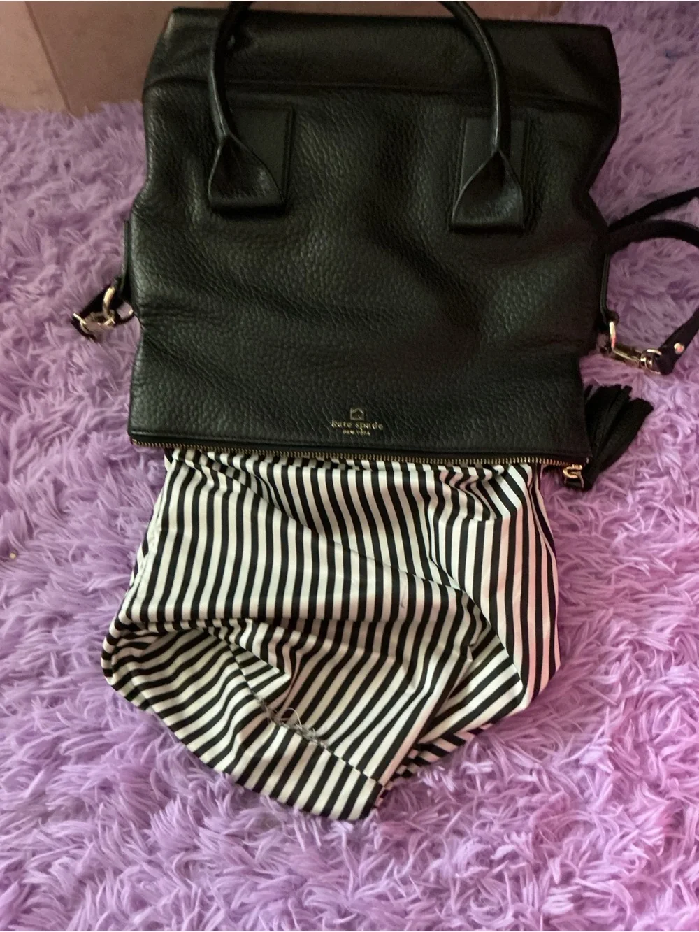 kate spade Black Pebbled Leather Satchel with Removable Strap